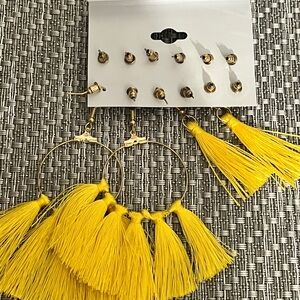 Yellow Tassel Earring and studs Set 6 pairs New